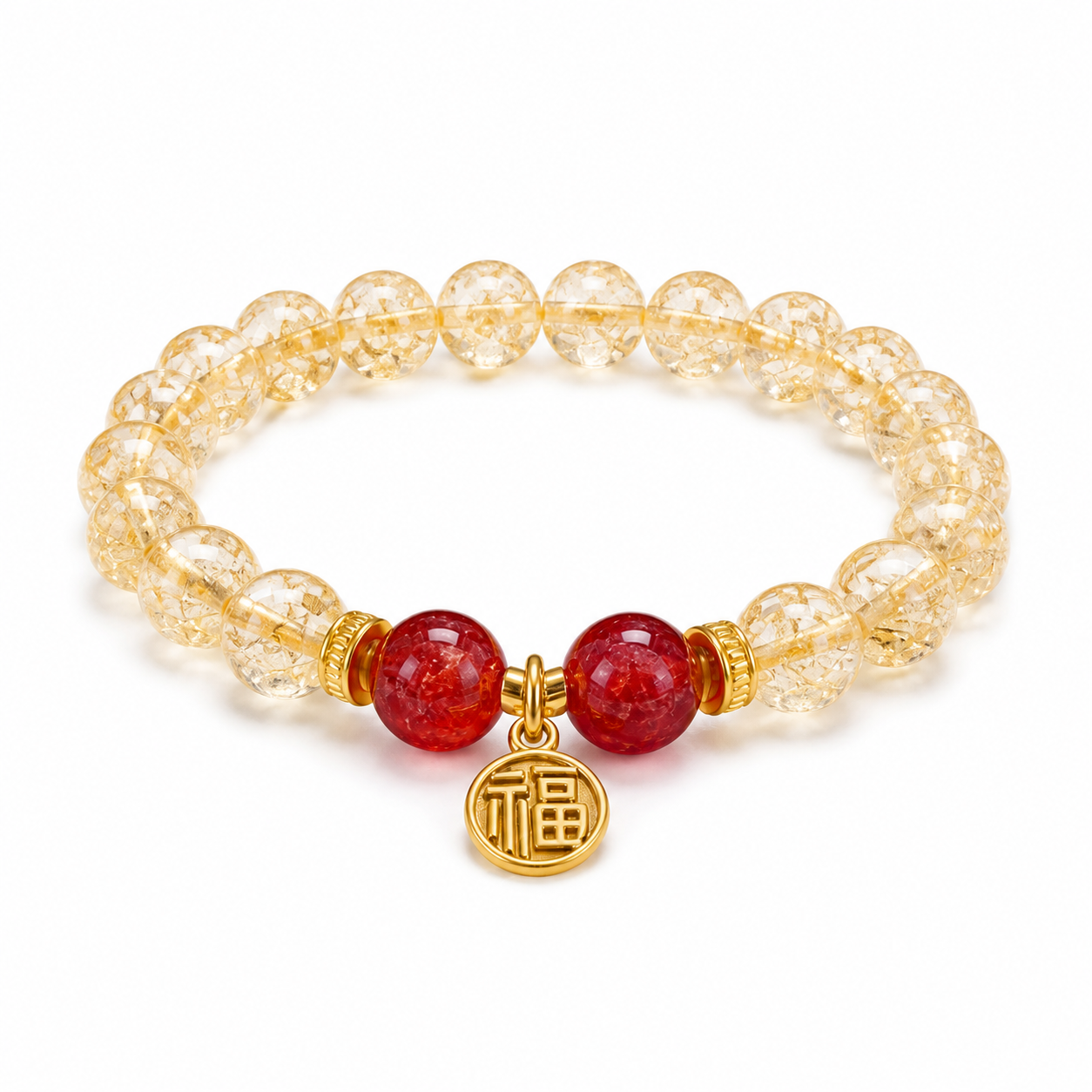 Red quartz bracelet on a white background