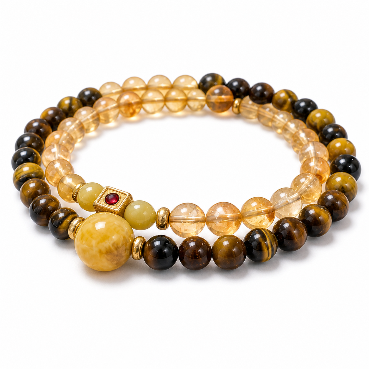 Tiger eye double-wrap bracelet on a white background