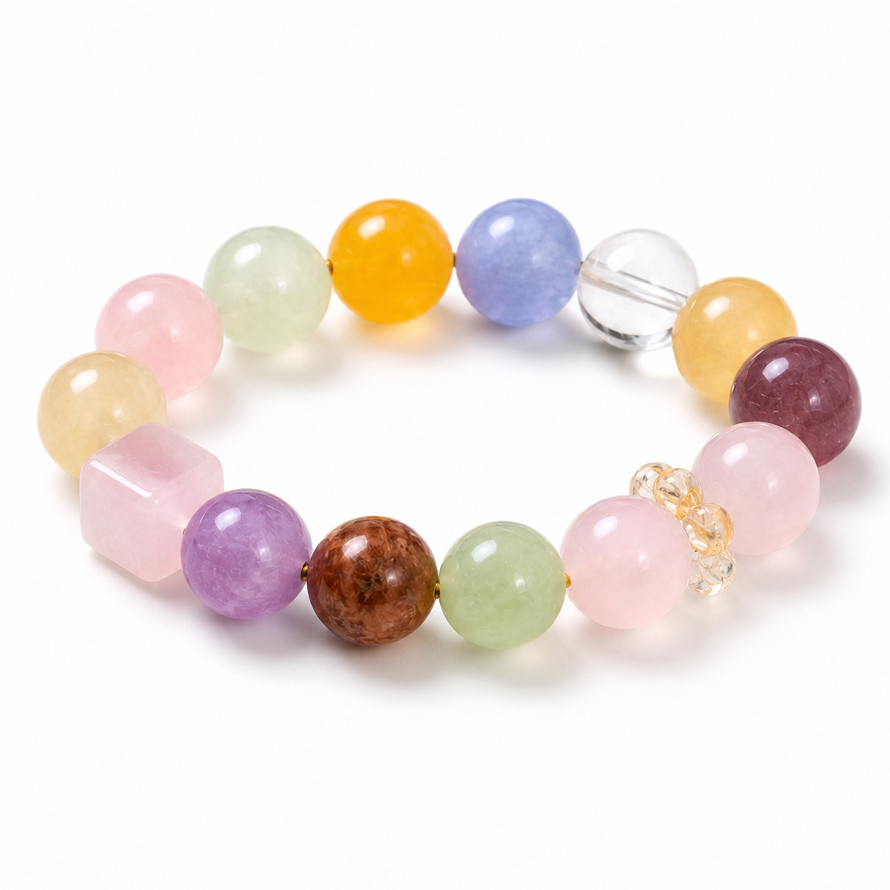 Pastel crystal bracelet on a white background