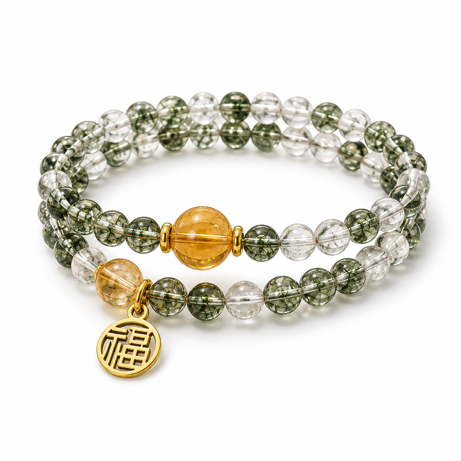 Green Quartz Double-Wrap Bracelet for Prosperity & Calm