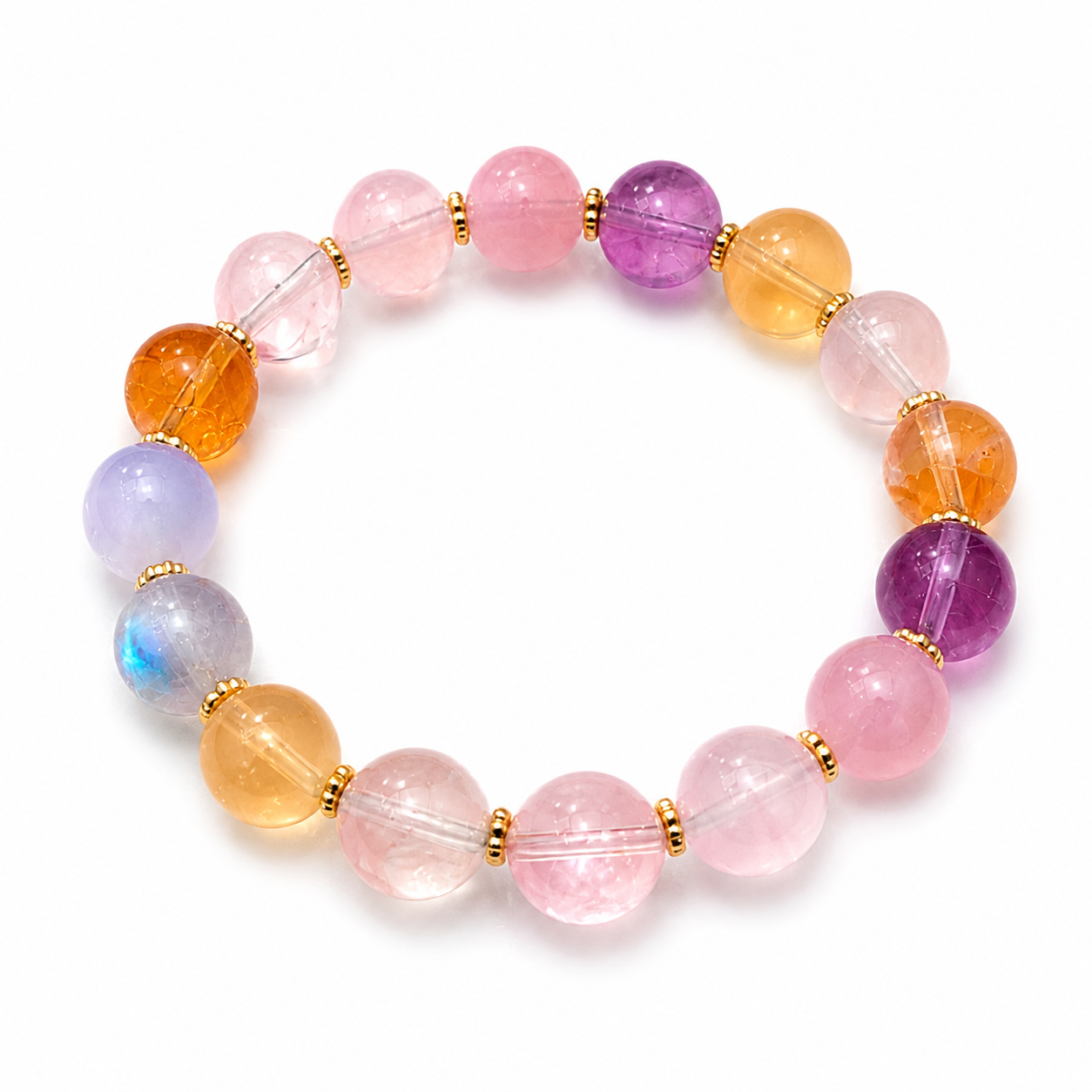 Natural multicolor crystal bracelet on a white background