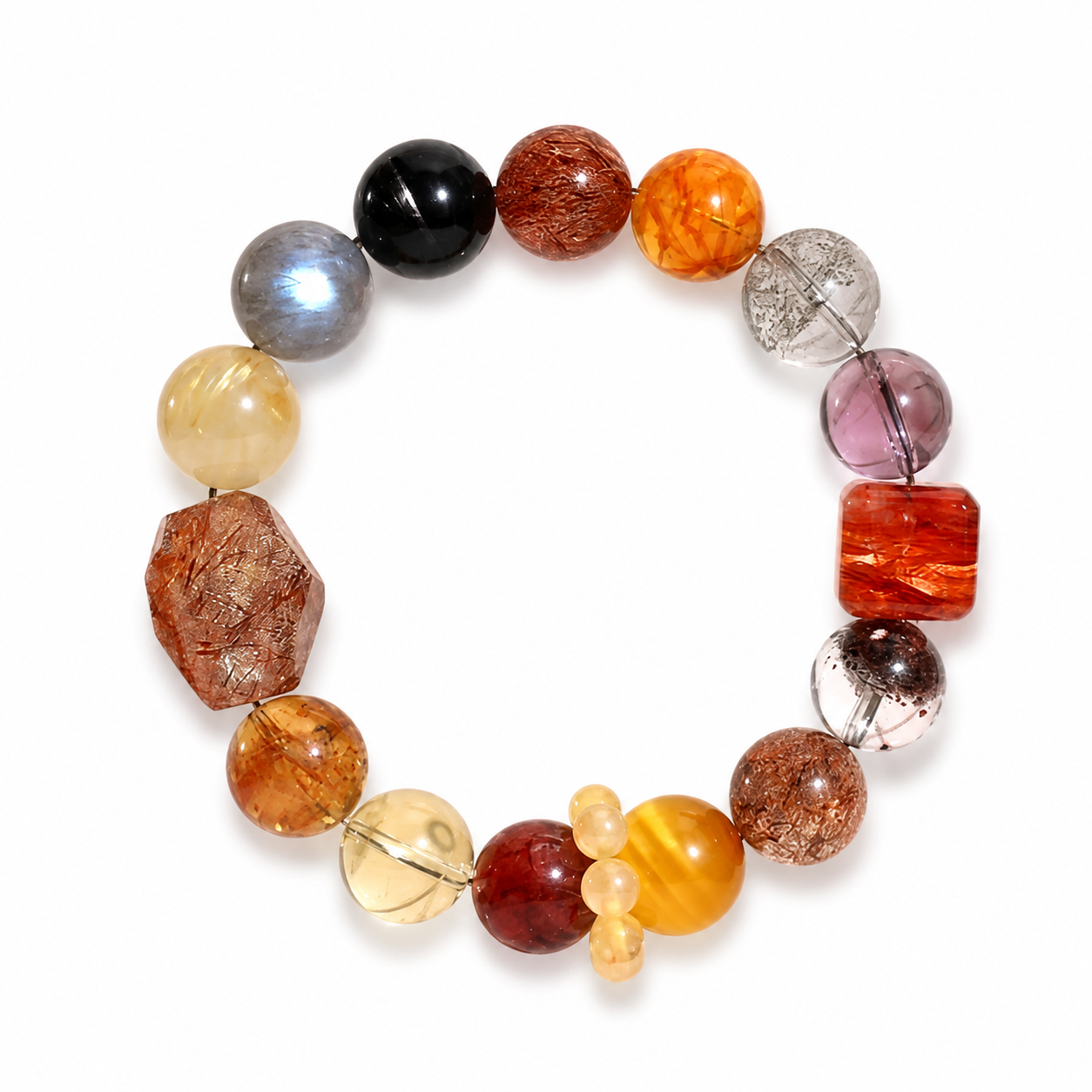 Labradorite and tiger eye bracelet on a white background