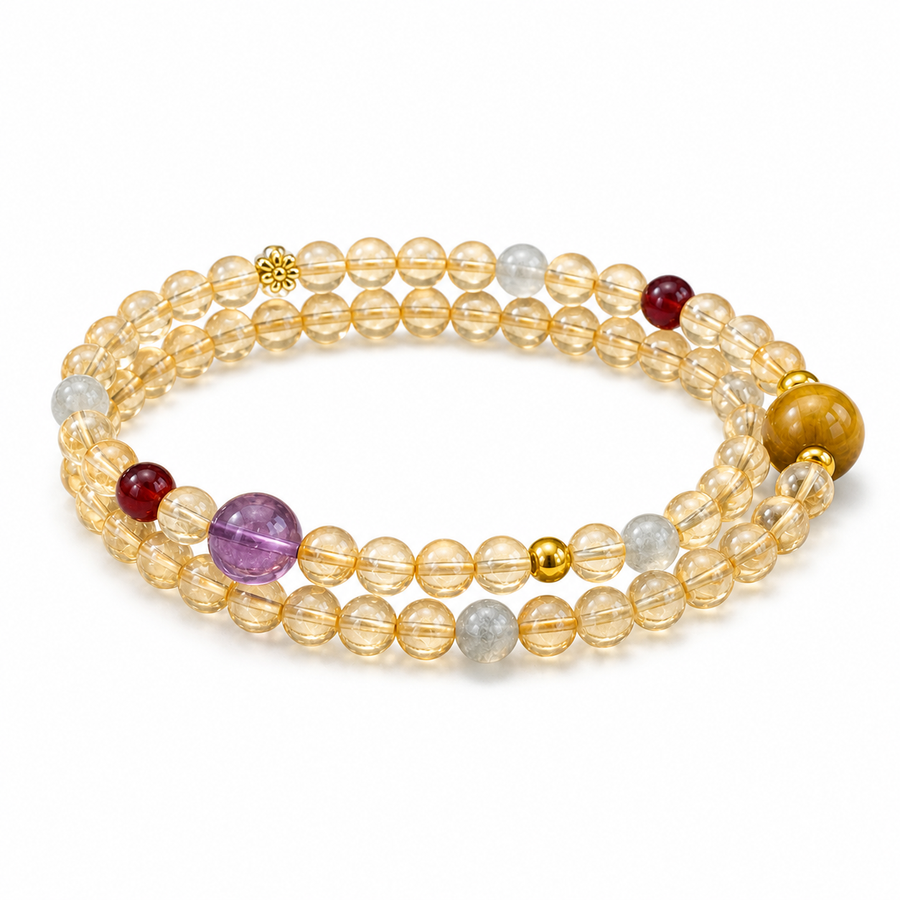 Mixed Crystal Double-Wrap Bracelet for Prosperity