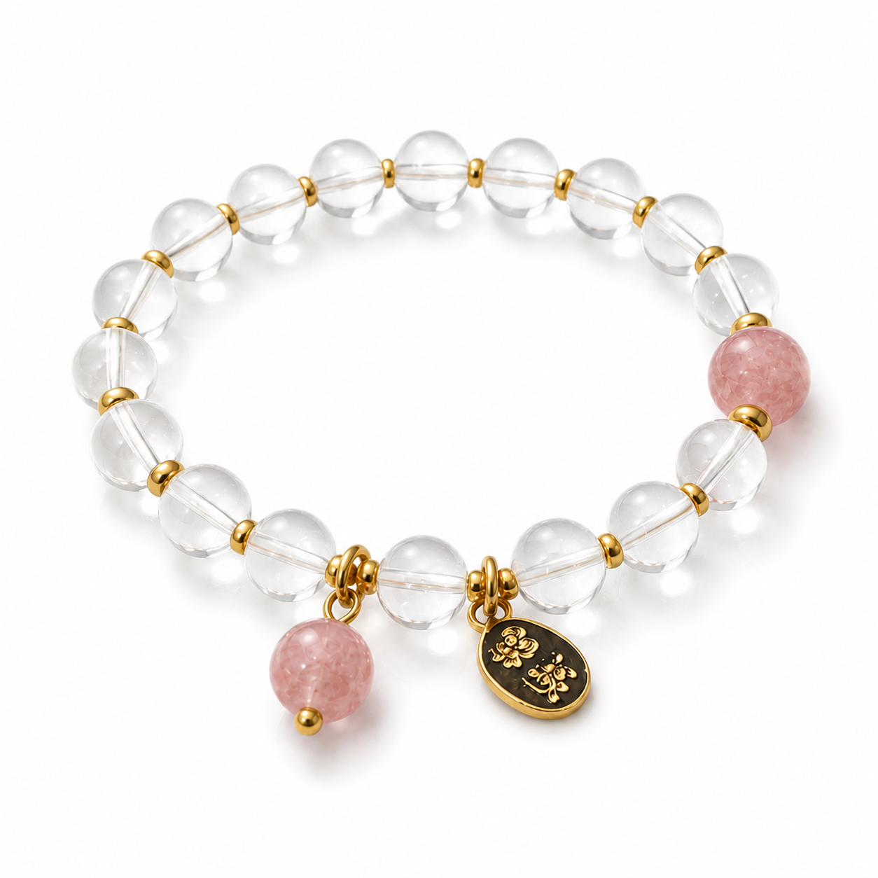Strawberry quartz bracelet on a white background