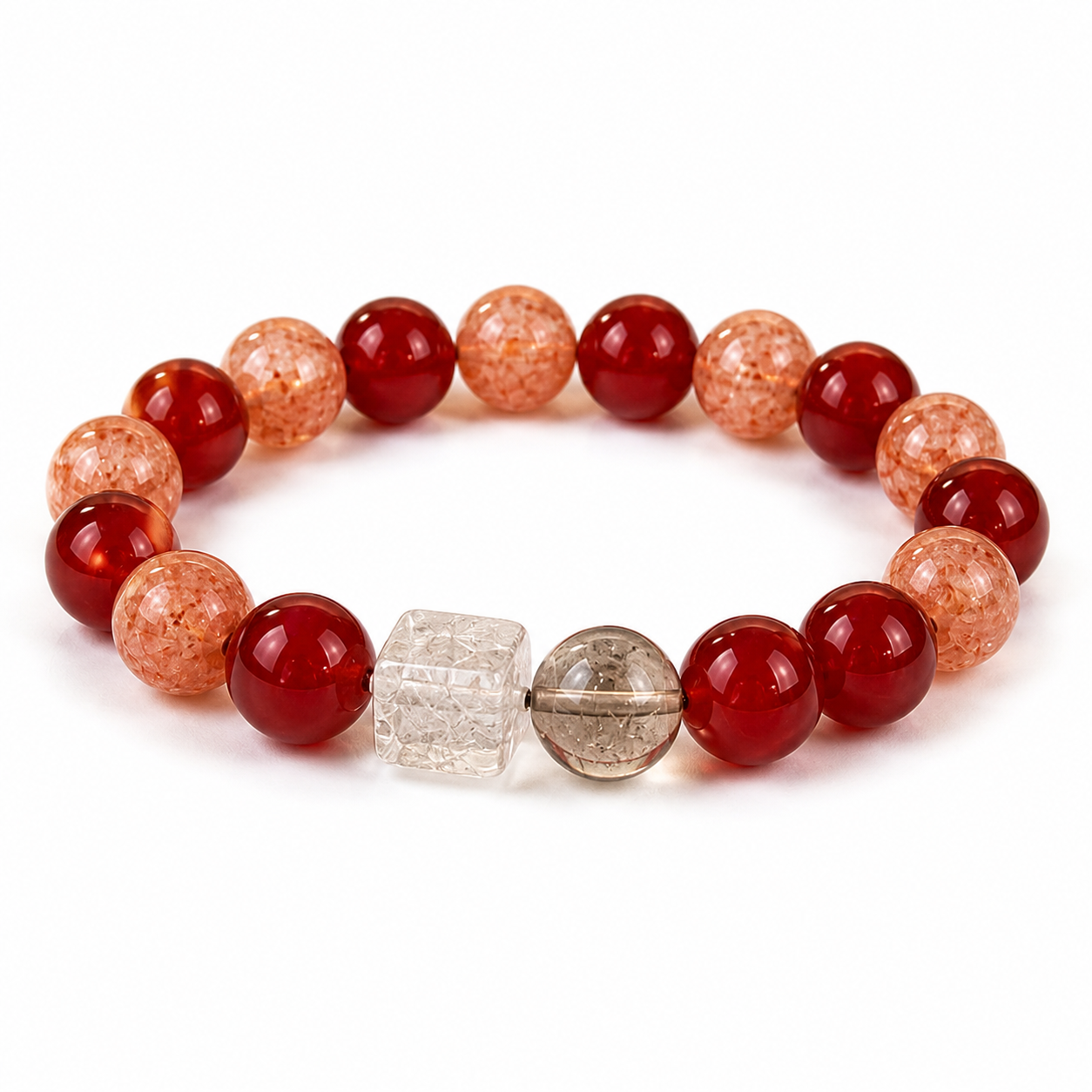 Red crystal bracelet on a white background