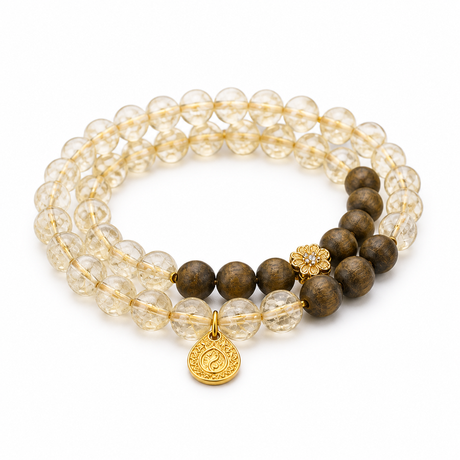 Citrine & Olive Wood Double-Wrap Bracelet for Grounding