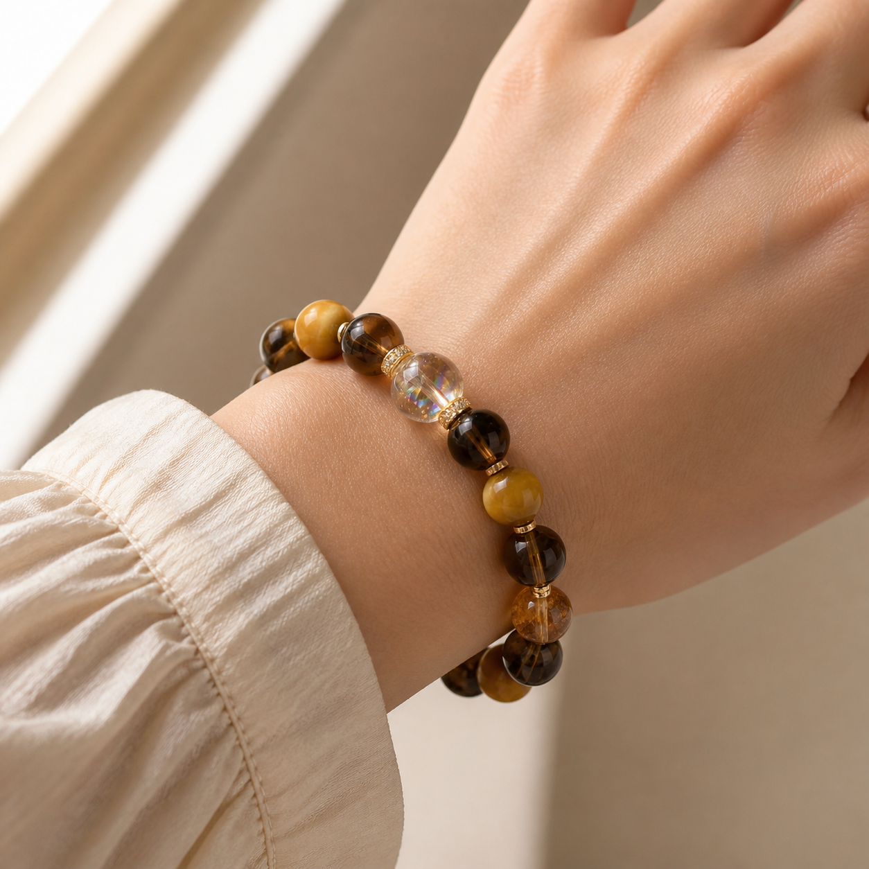 Tiger eye crystal bracelet crystal bead close-up