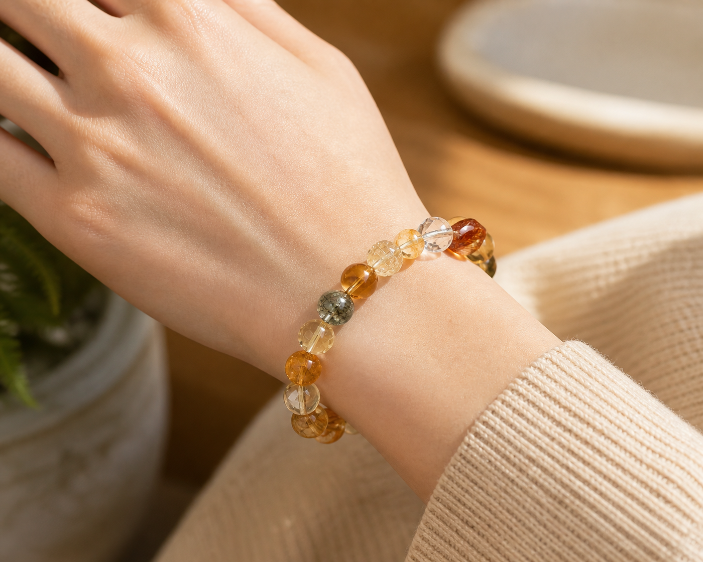 Mixed quartz bracelet crystal bead close-up