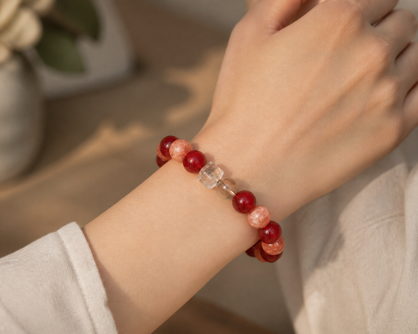 Red crystal bracelet crystal bead close-up