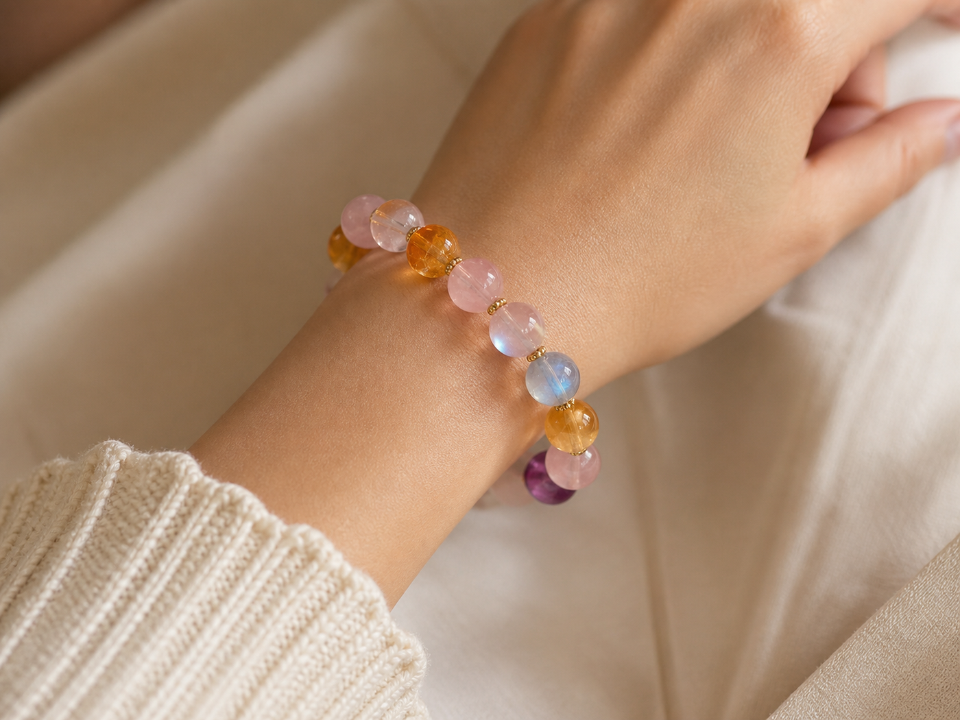Natural multicolor crystal bracelet crystal bead close-up
