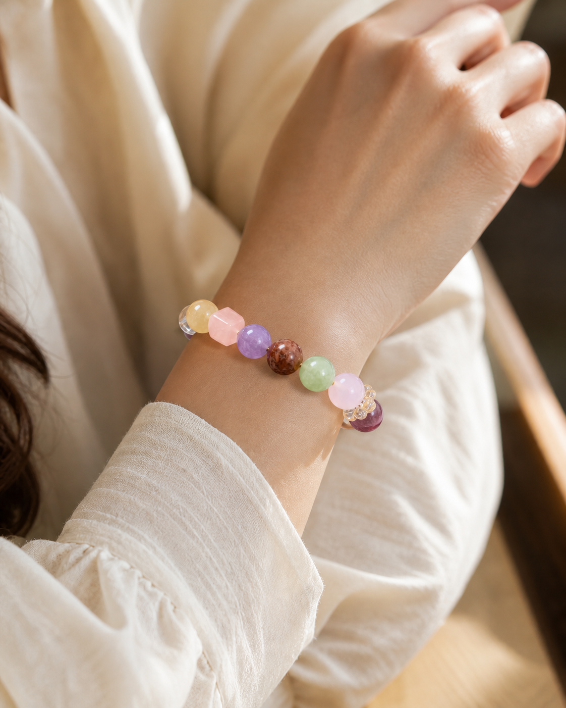 Pastel crystal bracelet crystal bead close-up