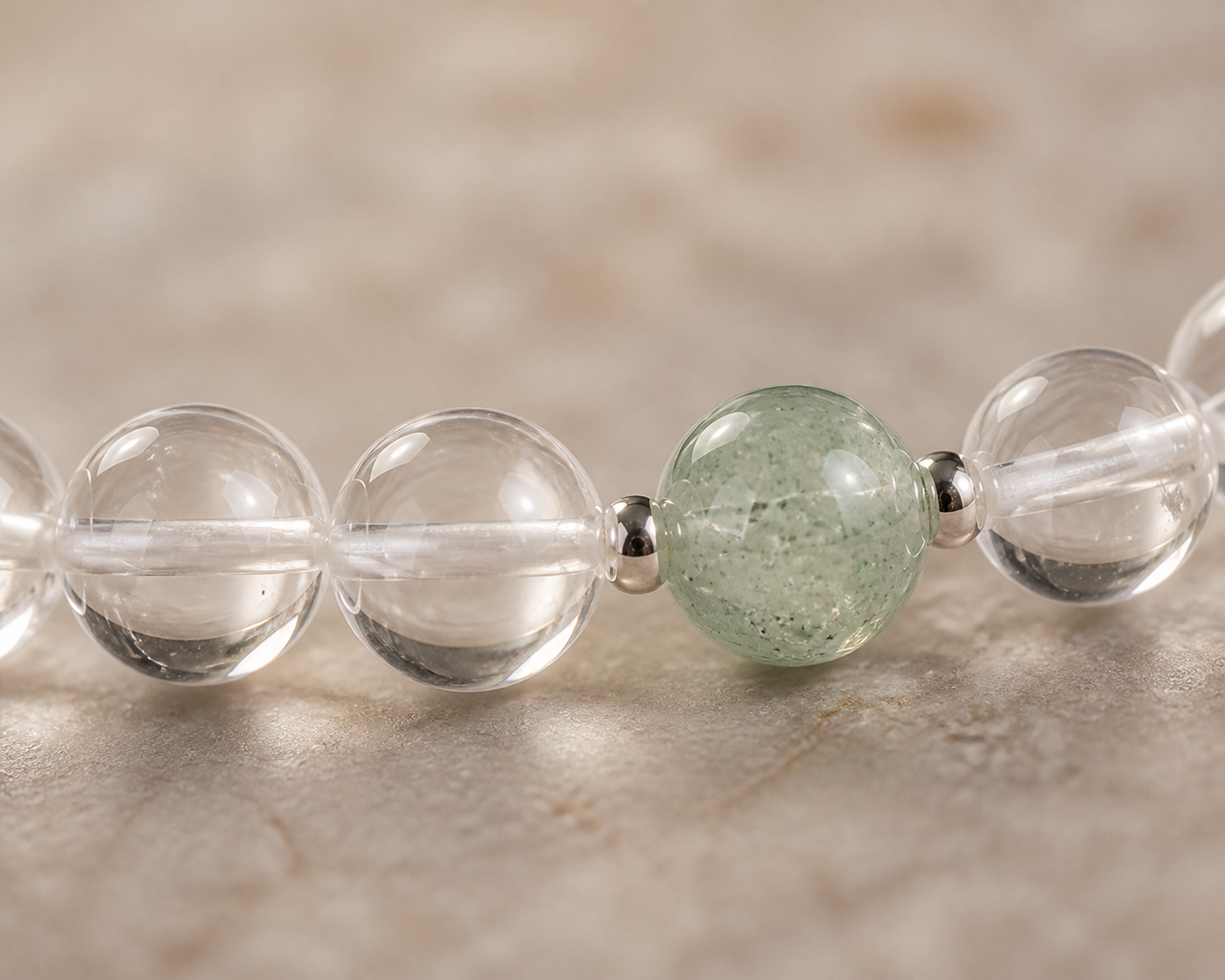 Multicolor crystal bracelet worn in a lifestyle setting