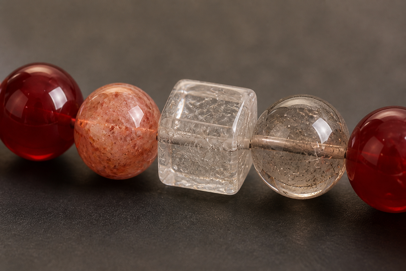 Red crystal bracelet worn in a lifestyle setting