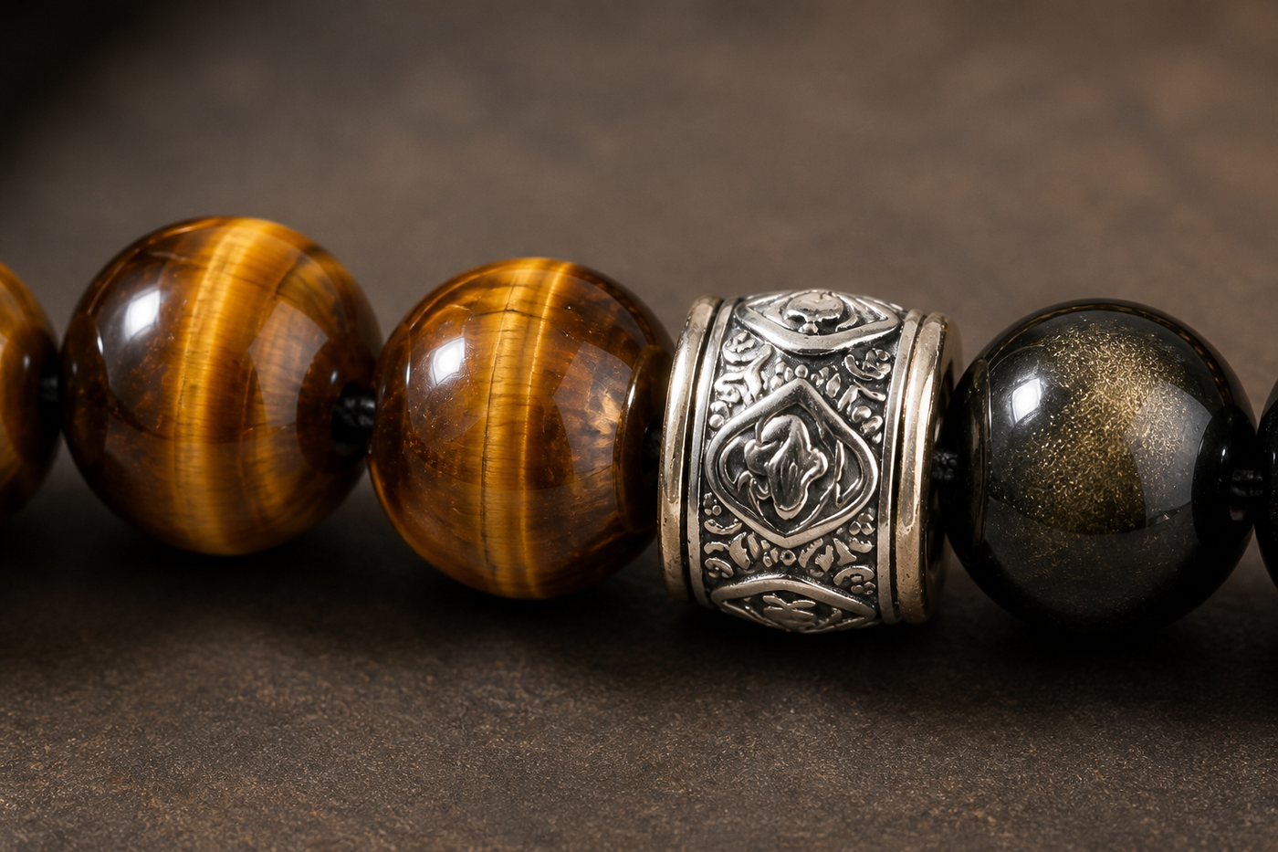 Brown-gold crystal bracelet worn in a lifestyle setting