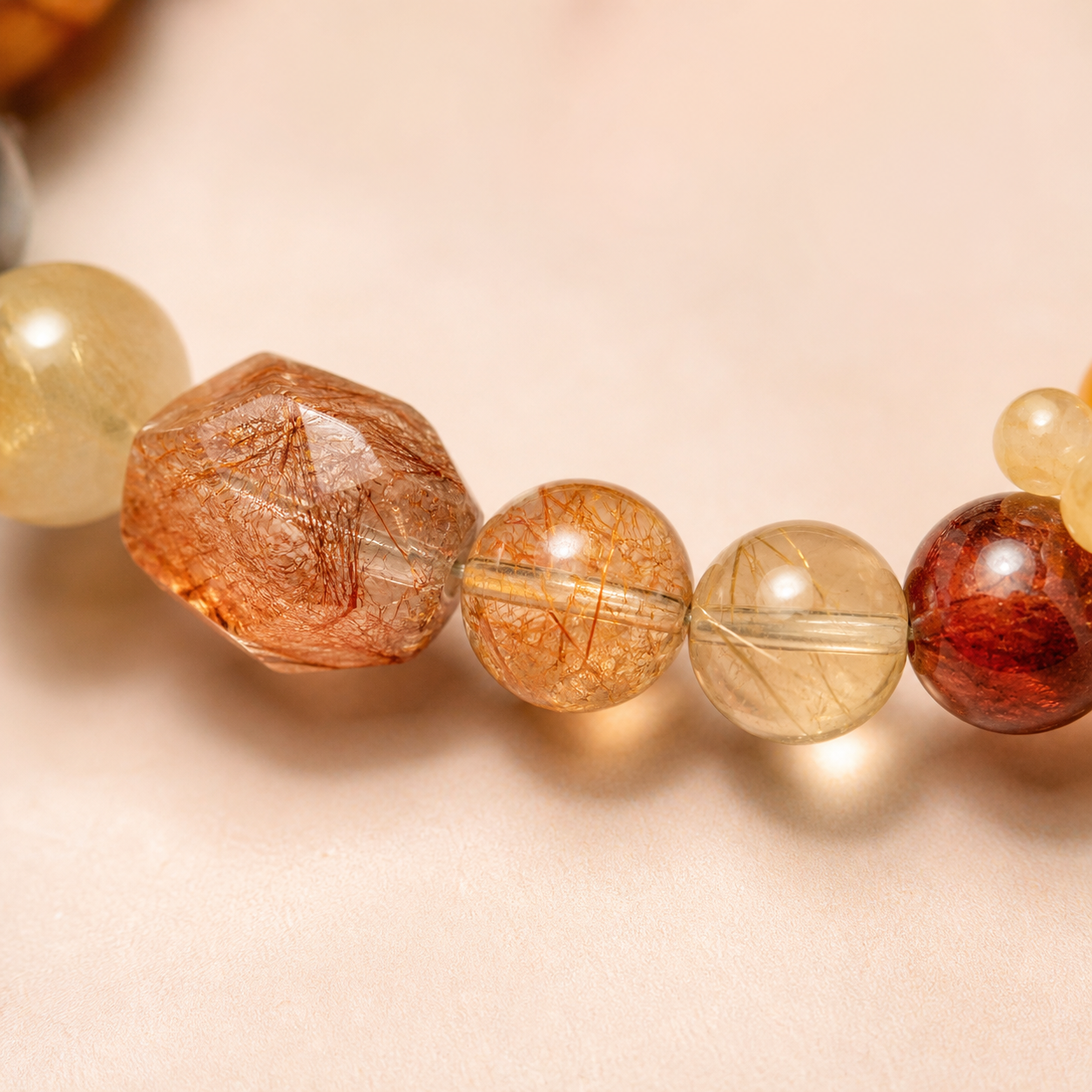 Labradorite and tiger eye bracelet worn in a lifestyle setting