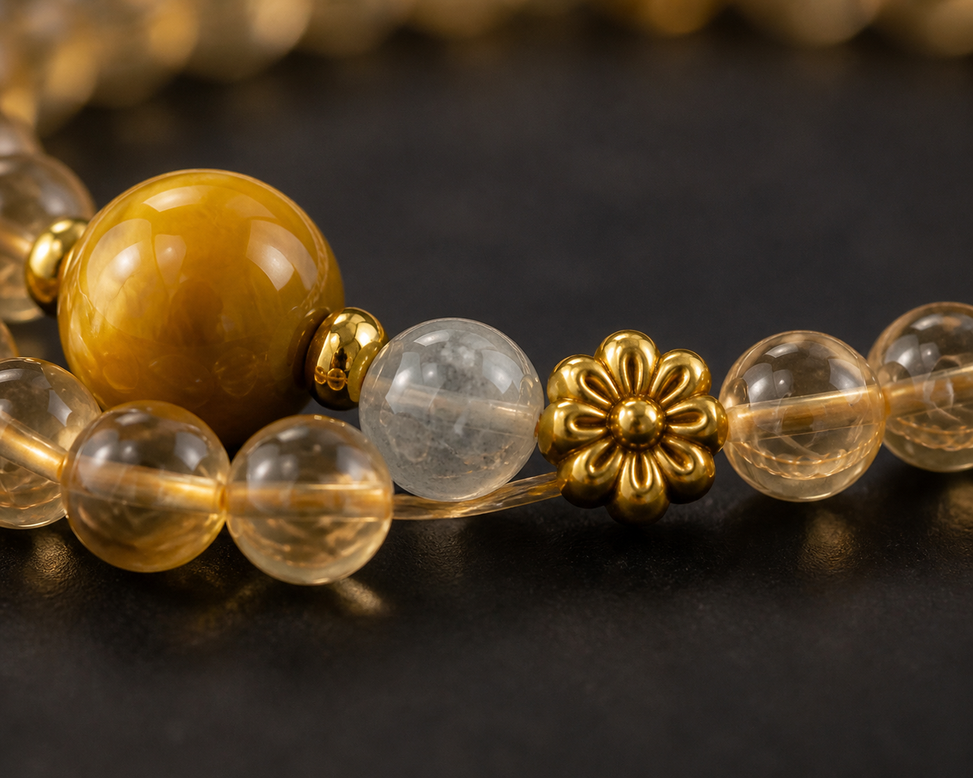 Mixed crystal bracelet worn in a lifestyle setting