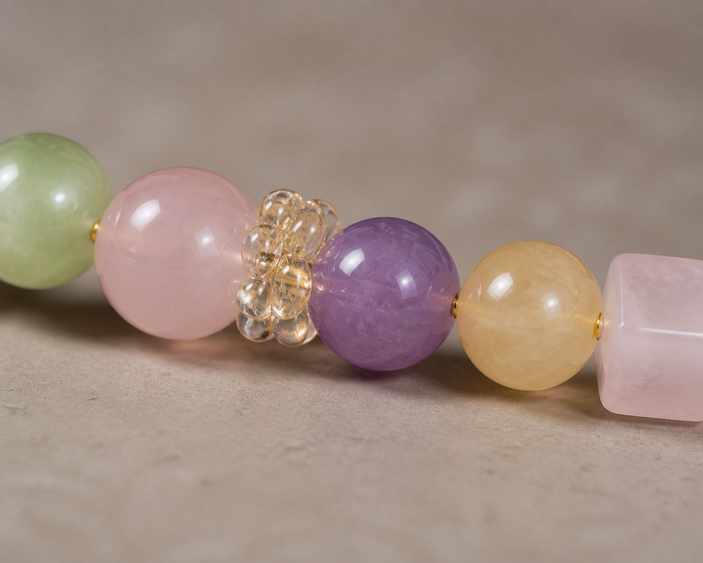 Pastel crystal bracelet worn in a lifestyle setting