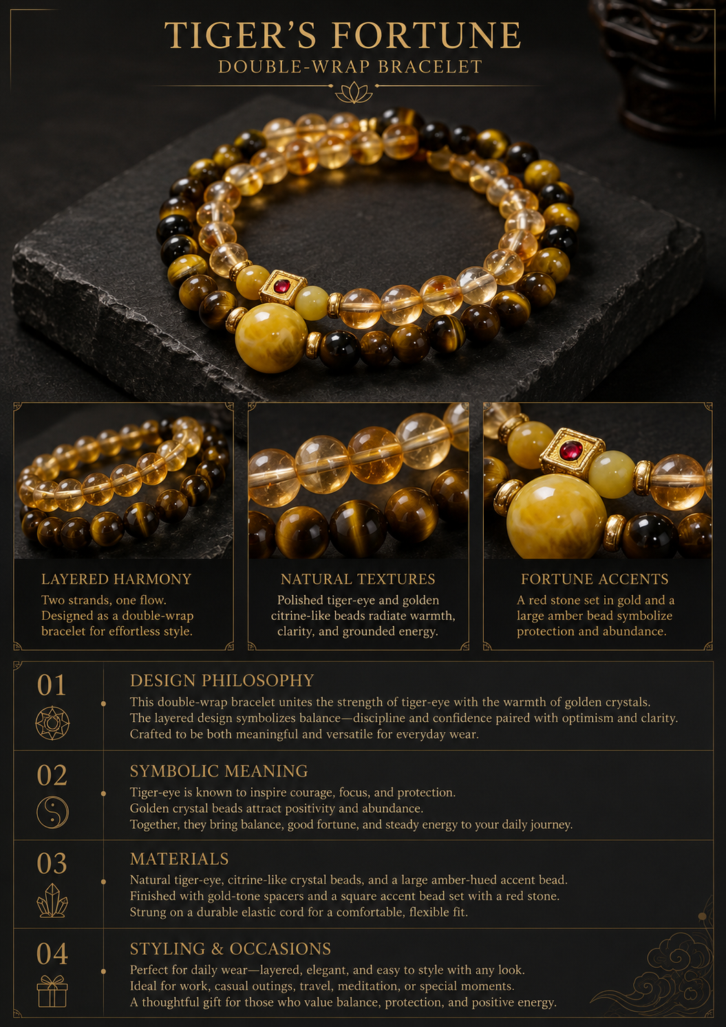 Tiger’s Fortune Double-Wrap Bracelet